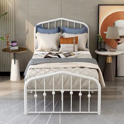 Alazyhome Platform Metal Bed Frame with Headboard, Iron Slat Support