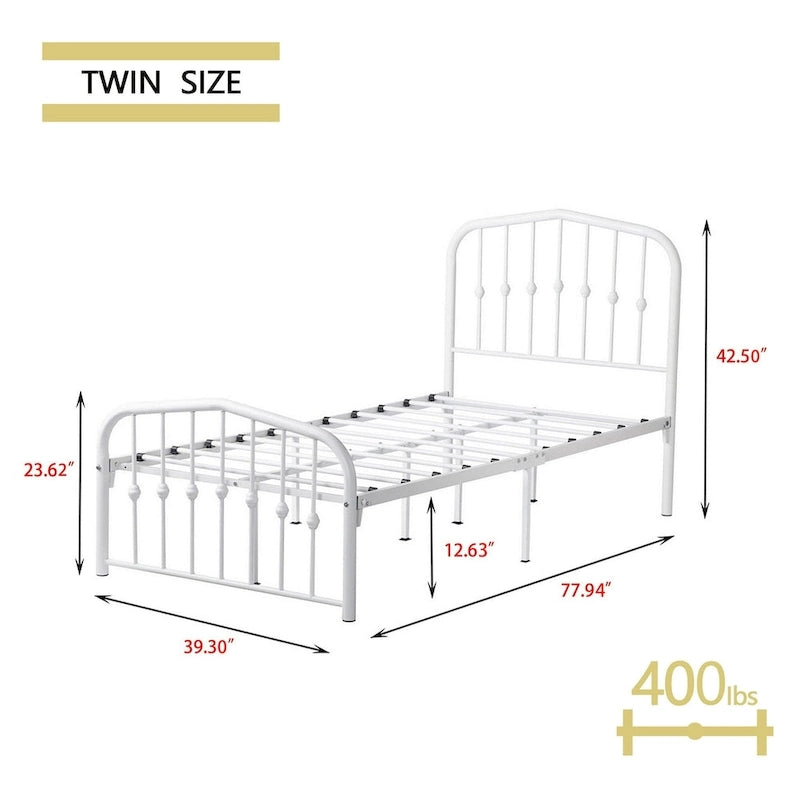Alazyhome Platform Metal Bed Frame with Headboard, Iron Slat Support