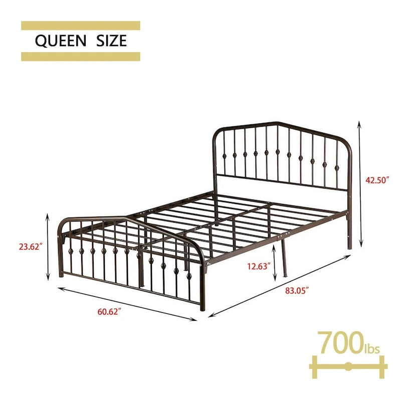 Alazyhome Platform Metal Bed Frame with Headboard, Iron Slat Support