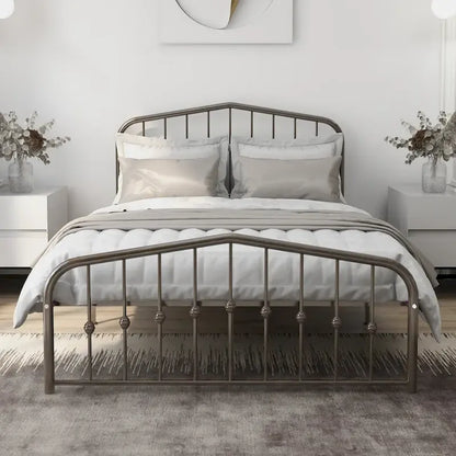 Alazyhome Platform Metal Bed Frame with Headboard, Iron Slat Support