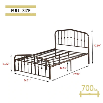 Alazyhome Platform Metal Bed Frame with Headboard, Iron Slat Support
