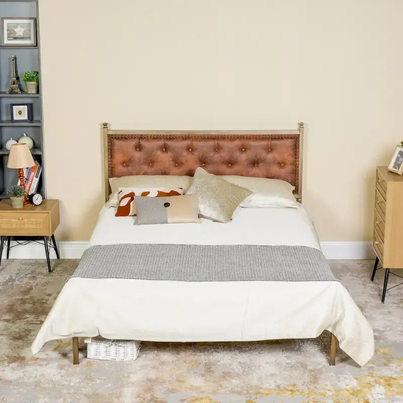 HomyLin Upholstered Platform Bed Frame with Tufted Headboard, No Box Spring Needed