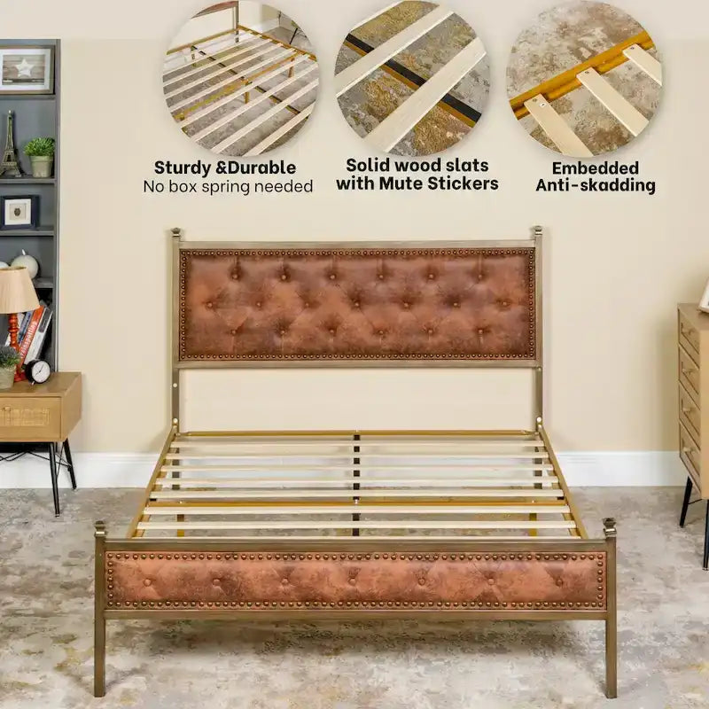 HomyLin Upholstered Platform Bed Frame with Tufted Headboard, No Box Spring Needed