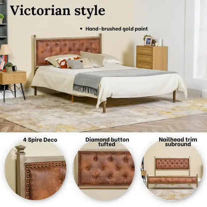 HomyLin Upholstered Platform Bed Frame with Tufted Headboard, No Box Spring Needed