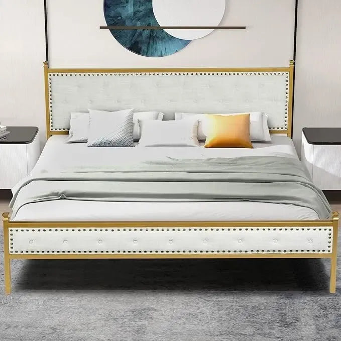 HomyLin Upholstered Platform Bed Frame with Tufted Headboard, No Box Spring Needed