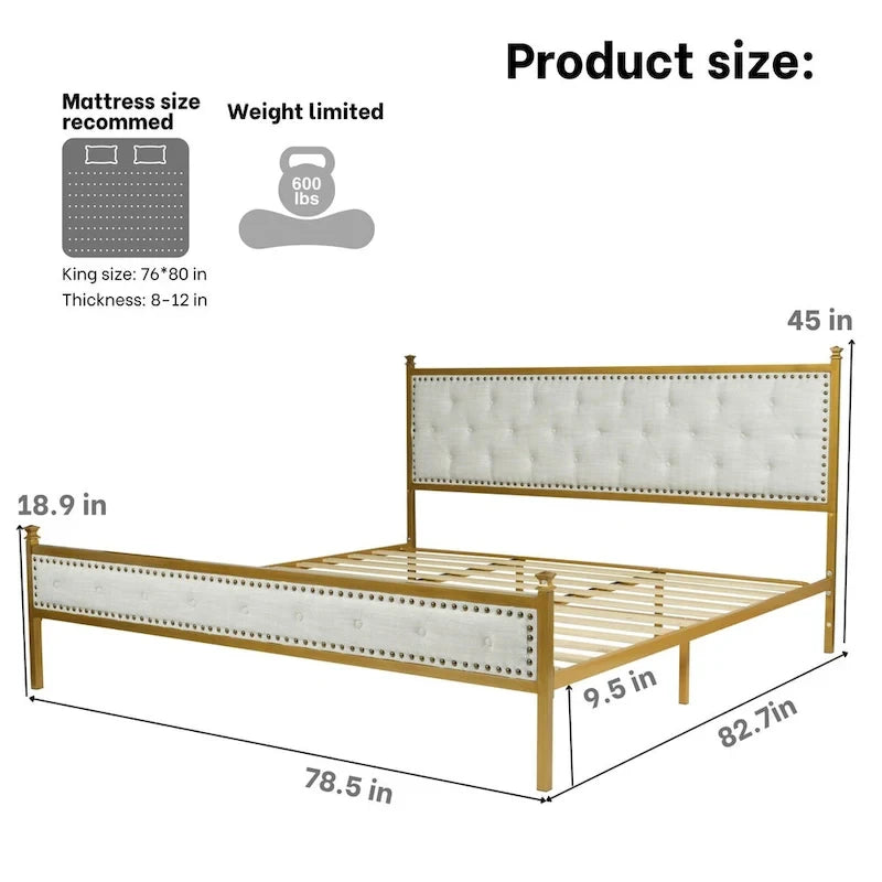 HomyLin Upholstered Platform Bed Frame with Tufted Headboard, No Box Spring Needed