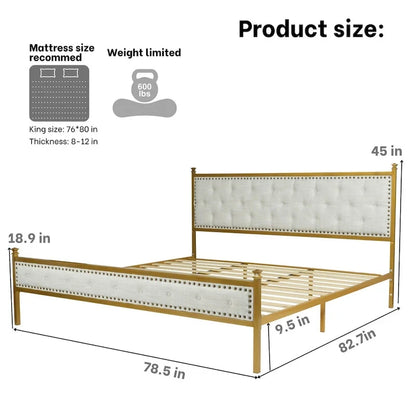 HomyLin Upholstered Platform Bed Frame with Tufted Headboard, No Box Spring Needed