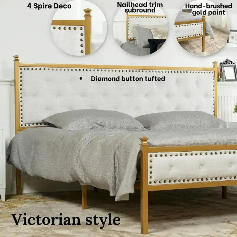 HomyLin Upholstered Platform Bed Frame with Tufted Headboard, No Box Spring Needed