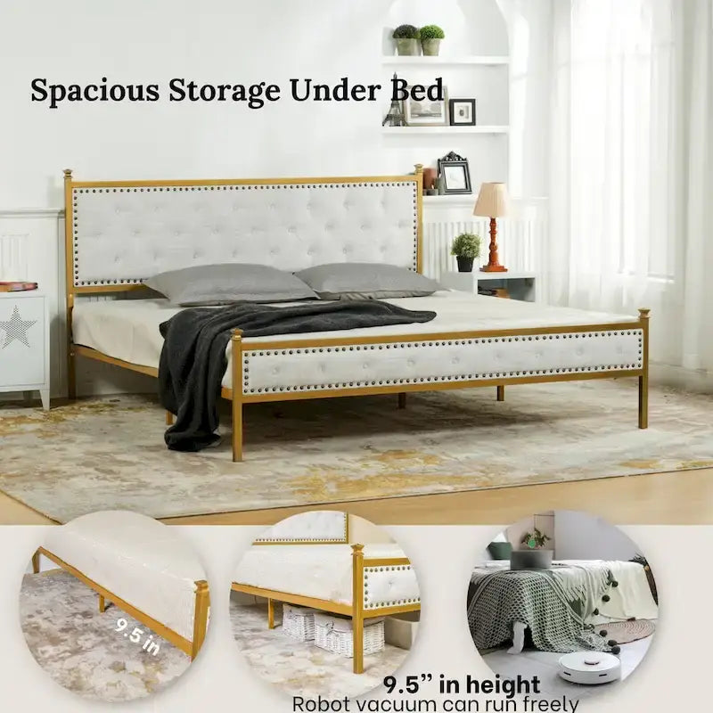 HomyLin Upholstered Platform Bed Frame with Tufted Headboard, No Box Spring Needed