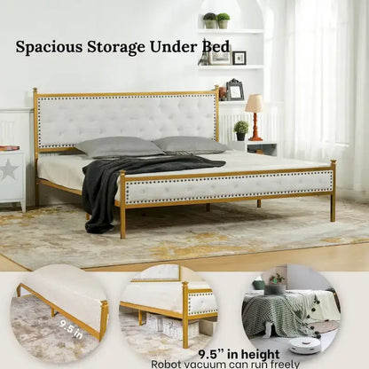 HomyLin Upholstered Platform Bed Frame with Tufted Headboard, No Box Spring Needed