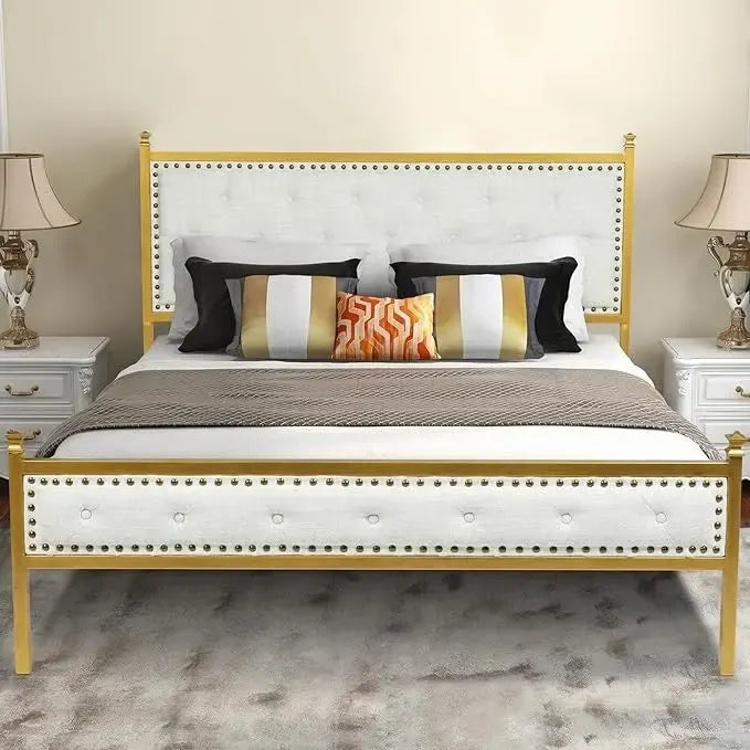 HomyLin Upholstered Platform Bed Frame with Tufted Headboard, No Box Spring Needed