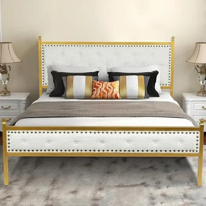 HomyLin Upholstered Platform Bed Frame with Tufted Headboard, No Box Spring Needed