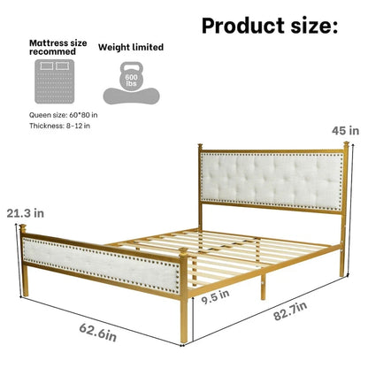 HomyLin Upholstered Platform Bed Frame with Tufted Headboard, No Box Spring Needed