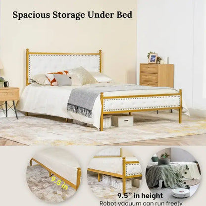 HomyLin Upholstered Platform Bed Frame with Tufted Headboard, No Box Spring Needed