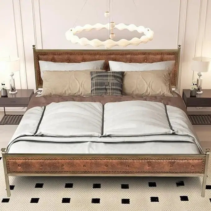 HomyLin Upholstered Platform Bed Frame with Tufted Headboard, No Box Spring Needed