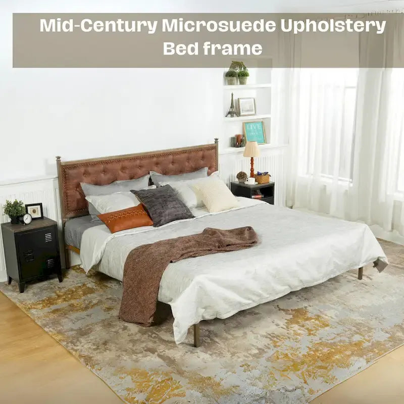 HomyLin Upholstered Platform Bed Frame with Tufted Headboard, No Box Spring Needed