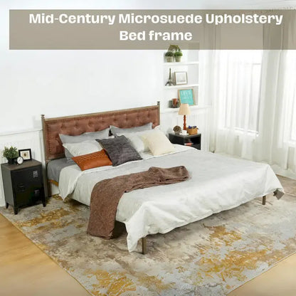 HomyLin Upholstered Platform Bed Frame with Tufted Headboard, No Box Spring Needed