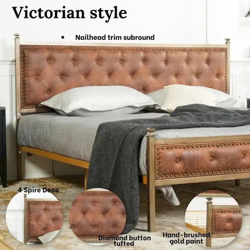 HomyLin Upholstered Platform Bed Frame with Tufted Headboard, No Box Spring Needed