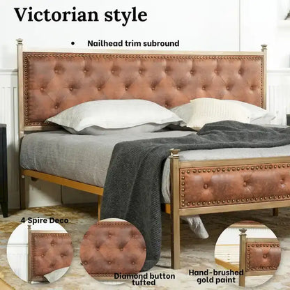 HomyLin Upholstered Platform Bed Frame with Tufted Headboard, No Box Spring Needed