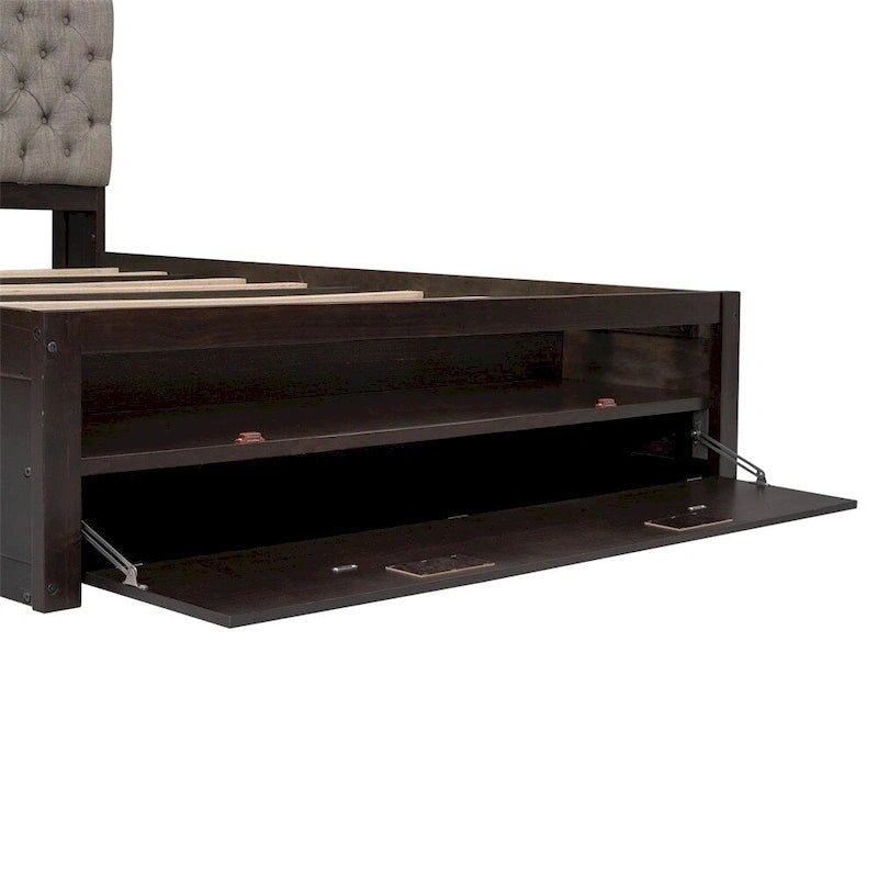 Queen Size Wood Platform Bed with Shoe Rack and Drawers