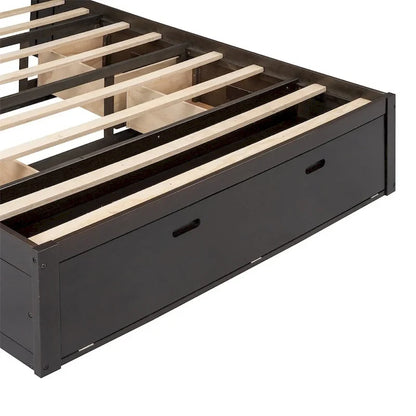 Queen Size Wood Platform Bed with Shoe Rack and Drawers
