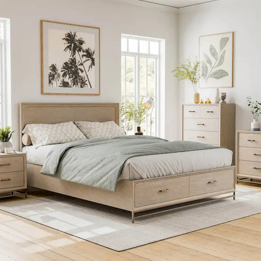 Furniture of America Drayden Transitional Solid Wood Platform Bed Frame with Footboard Drawers