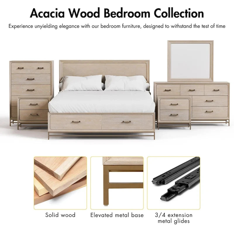 Furniture of America Drayden Transitional Solid Wood Platform Bed Frame with Footboard Drawers