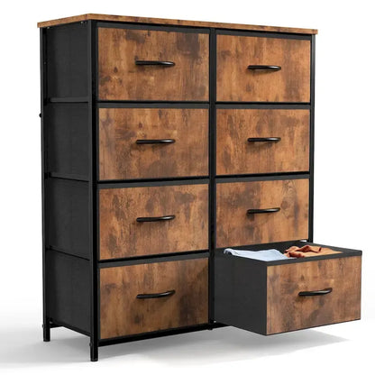 Bedroom Storage with 8 Drawers Tall Dresser & Chest of Drawers Fabric Dresser with Wood Top and Sturdy Steel Frame