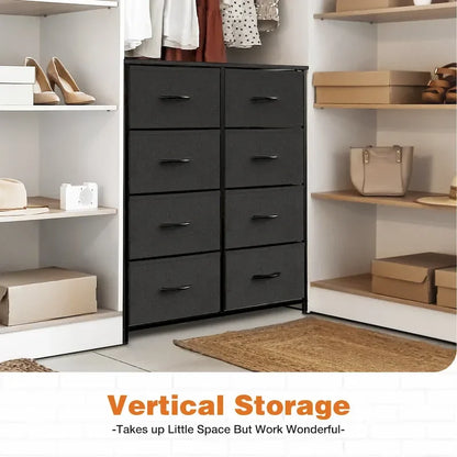 Bedroom Storage with 8 Drawers Tall Dresser & Chest of Drawers Fabric Dresser with Wood Top and Sturdy Steel Frame