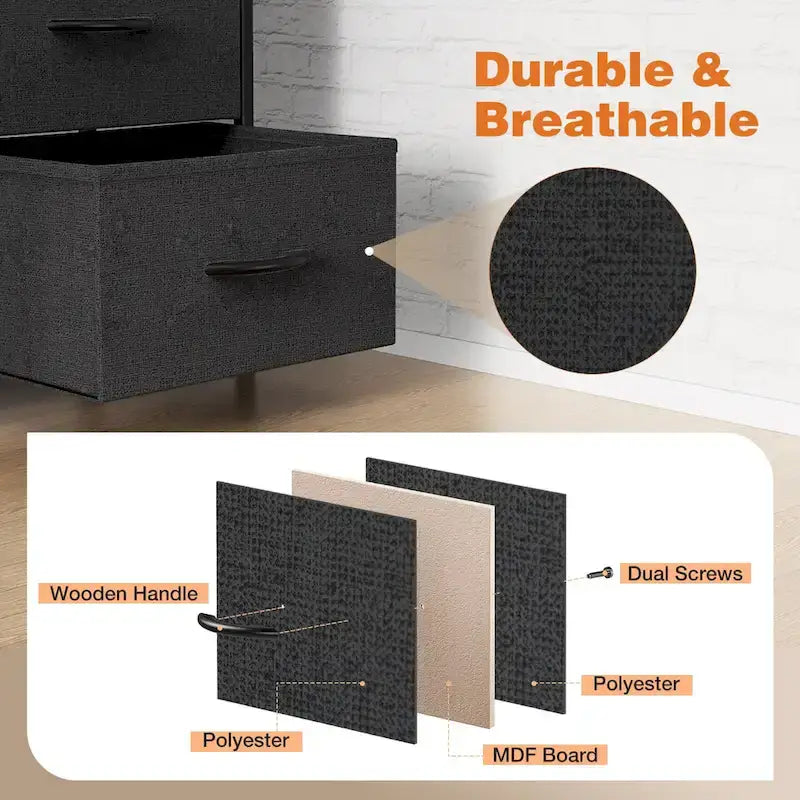 Bedroom Storage with 8 Drawers Tall Dresser & Chest of Drawers Fabric Dresser with Wood Top and Sturdy Steel Frame