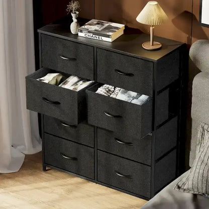 Bedroom Storage with 8 Drawers Tall Dresser & Chest of Drawers Fabric Dresser with Wood Top and Sturdy Steel Frame