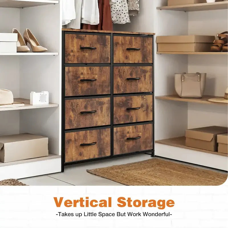 Bedroom Storage with 8 Drawers Tall Dresser & Chest of Drawers Fabric Dresser with Wood Top and Sturdy Steel Frame
