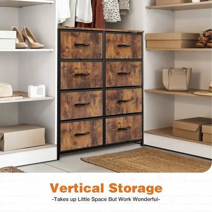 Bedroom Storage with 8 Drawers Tall Dresser & Chest of Drawers Fabric Dresser with Wood Top and Sturdy Steel Frame