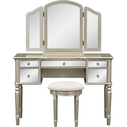 Roomfitters Makeup Vanity Table, 5 Drawers, Foldable Mirror, Stool Included