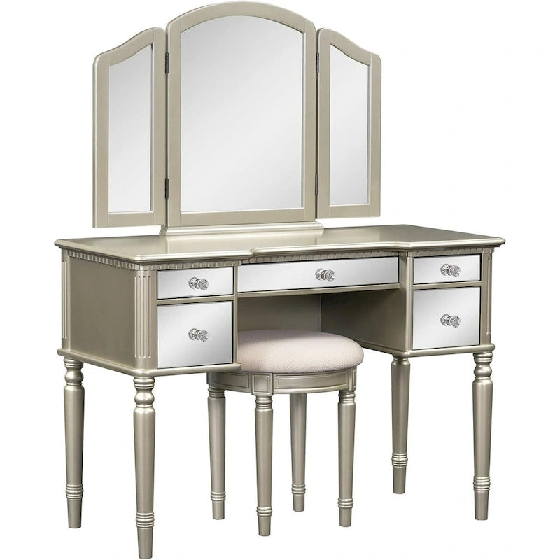 Roomfitters Makeup Vanity Table, 5 Drawers, Foldable Mirror, Stool Included