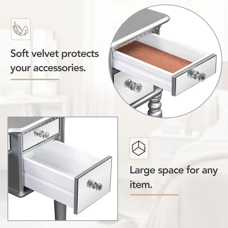 Roomfitters Makeup Vanity Table, 5 Drawers, Foldable Mirror, Stool Included