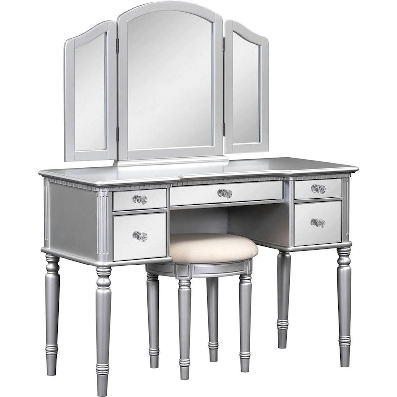 Roomfitters Makeup Vanity Table, 5 Drawers, Foldable Mirror, Stool Included