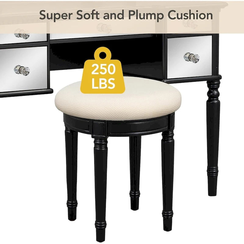 Roomfitters Makeup Vanity Table, 5 Drawers, Foldable Mirror, Stool Included