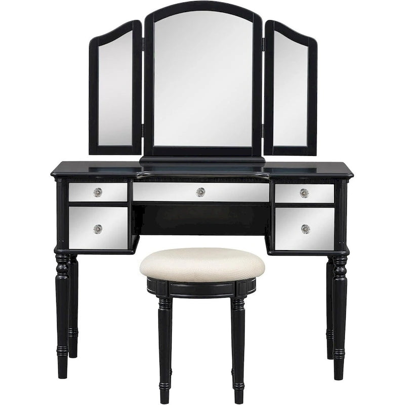 Roomfitters Makeup Vanity Table, 5 Drawers, Foldable Mirror, Stool Included