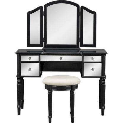 Roomfitters Makeup Vanity Table, 5 Drawers, Foldable Mirror, Stool Included