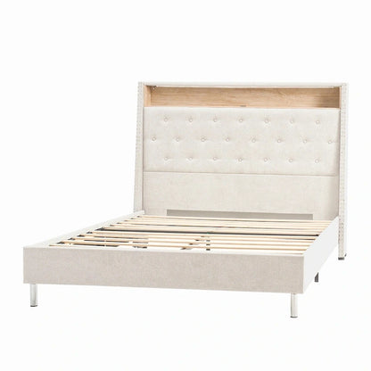 Jose Traditional 61.5 Stylish Tufted Bed with Storage Headboard and Warm Night Light by HULALA HOME
