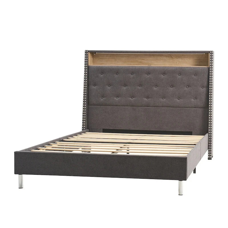Jose Traditional 61.5 Stylish Tufted Bed with Storage Headboard and Warm Night Light by HULALA HOME