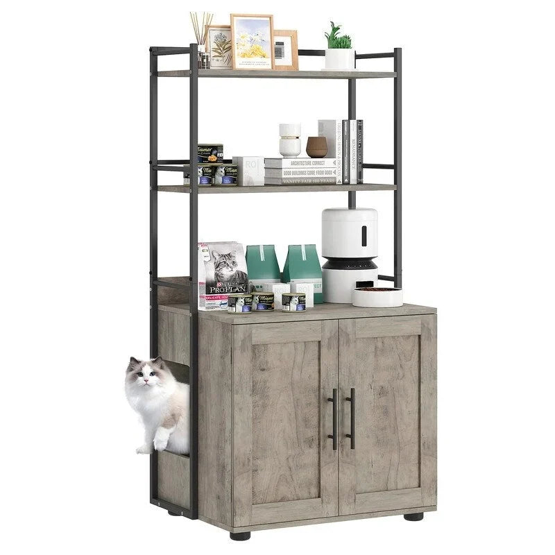 Cat Litter Box Enclosure with Shelf Storage