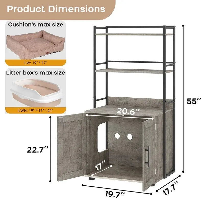 Cat Litter Box Enclosure with Shelf Storage