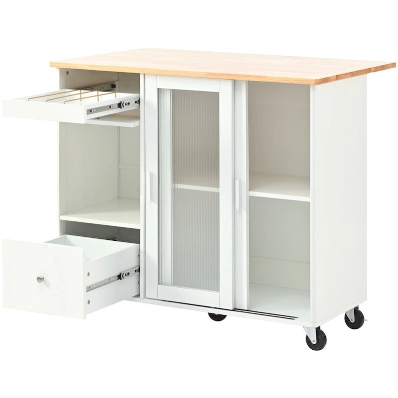 Merax Large Kitchen Island Cart with an Adjustable Shelf and 2 Drawers