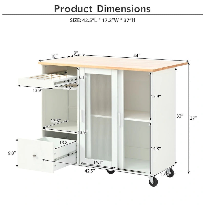 Merax Large Kitchen Island Cart with an Adjustable Shelf and 2 Drawers