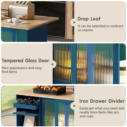 Merax Large Kitchen Island Cart with an Adjustable Shelf and 2 Drawers