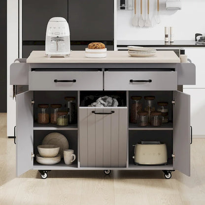 Kitchen Island with Trash Can Storage Cabinet
