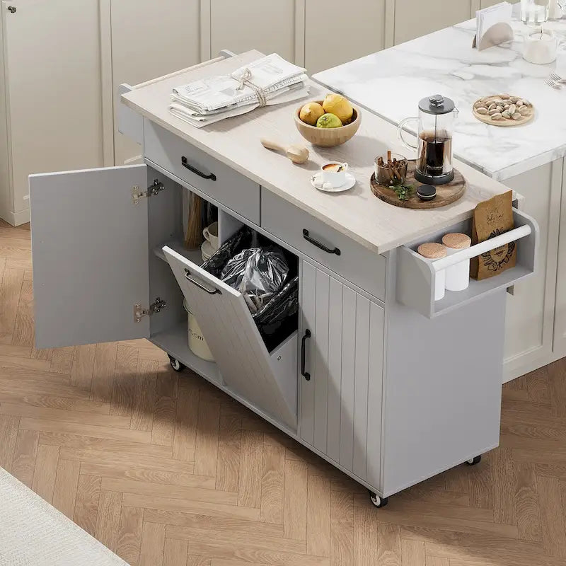 Kitchen Island with Trash Can Storage Cabinet