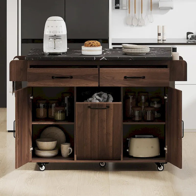 Kitchen Island with Trash Can Storage Cabinet